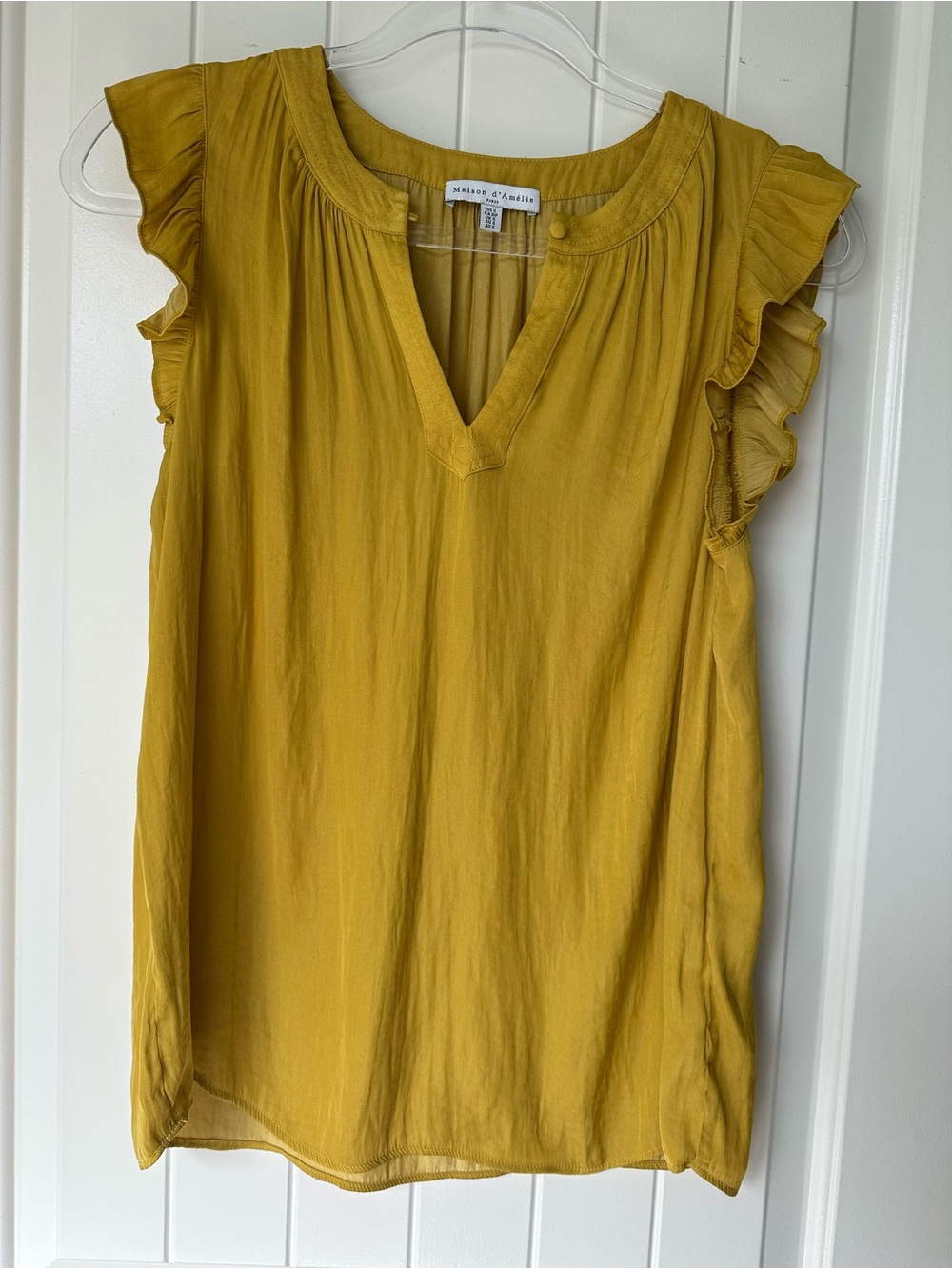 Maison d'Amelie Mustard Yellow Ruffle Sleeve V-Neck Blouse